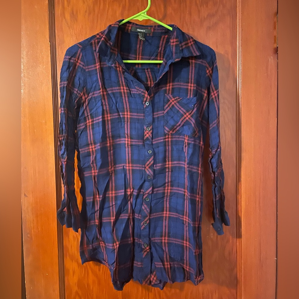 Forever 21 Blue and Red Long Flannel Dress